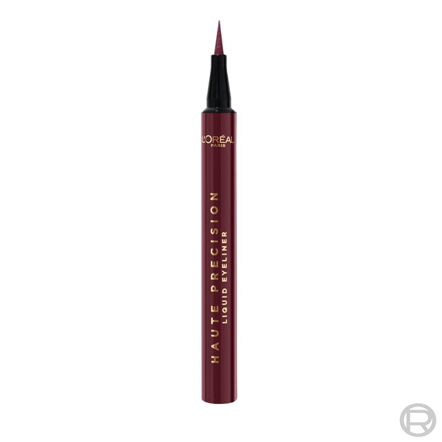 L'Oreal Paris Doublures Haute Précision Traceur à Pointe Feutre jusqu'à 24 Heures d'Usure Imperméable, Anti-Transfert. Vue Centrée Orientée vers l'Avant d'Un tube Mince de Style Stylo avec la Pointe Feutre Coussinée de 0,01 mm visible, Tige Étiquetée L'Oreal Paris et un Seul Trait noir Ultra-Fin sur un Fond Neutre; Donne des Lignes Précises, Anti-Bavures et Est Souvent Utilisé pour le detailing d'Artisanat Fin.