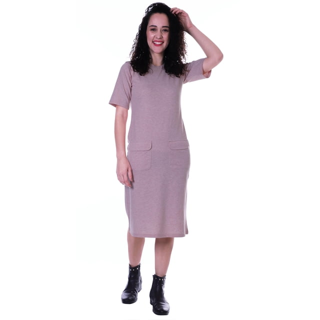 Moomaya Robe Droite à Manches Courtes pour Femmes, Unie, Décontractée, Coupe Ample, avec Poches