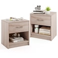 thumbnail image 1 of Gymax 2 PCS Nightstand w/ Drawer Side Table w/ Slide-out Drawer Open Storage Shelf Natural, 1 of 10
