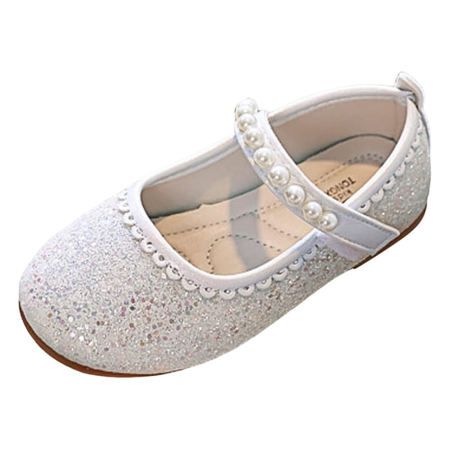REDARER Girls Sandals Fashionable Pattern Simple and Versatile Pearl Cute Flat Comfortable Hook Loop Shoes,Size 9.5-10 Years