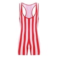 thumbnail image 3 of Zaldita Men's Striped Sleeveless Boxer Shorts Leotard Deep U Neck Racerback Slim Fit Rompers Red&White 3XL, 3 of 6