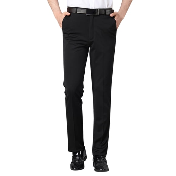 SGMVNU Casual Work Mens Dress Pants Solid Slim Suit Pants with Zipper Fly with Pocket Straight Leg Trousers(Black, Size 38)