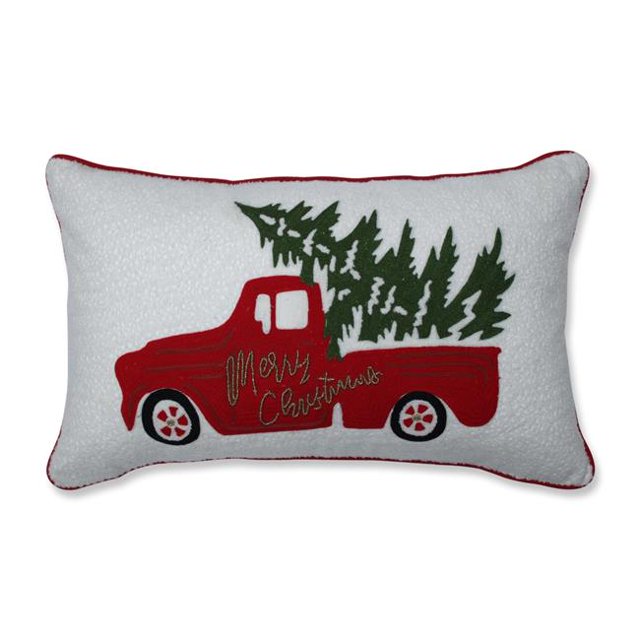 Pillow Perfect 628042 Red Christmas Truck Lumbar Pillow - Red