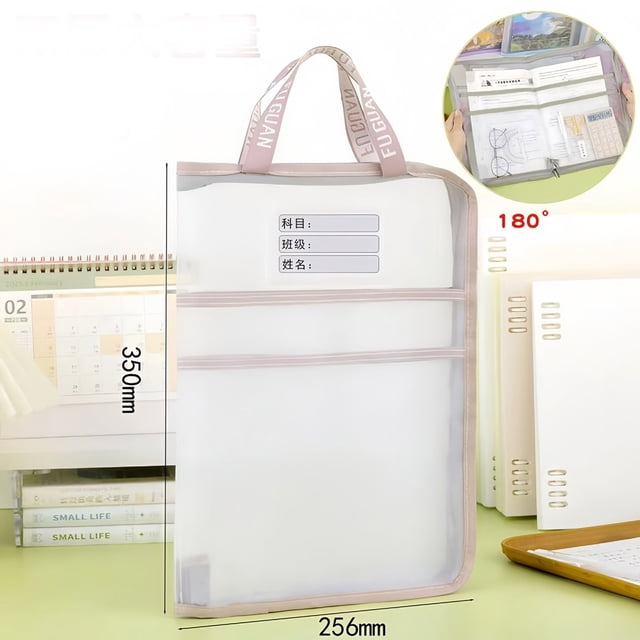 Vrorvz A3 Grand Sac de Dossiers Transparent à Grande Capacité avec Ouverture Plate à 180° pour Documents, Art et Copies d'Examen, Sac à Main Durable et Portable avec Poignées Robustes pour Étudiants et Professionnels