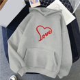 thumbnail image 2 of WZXFASHION Women's Solid Color Long Sleeved Love Printed Hooded Sweater Clearance long sleeve pullover sweater, 2 of 4