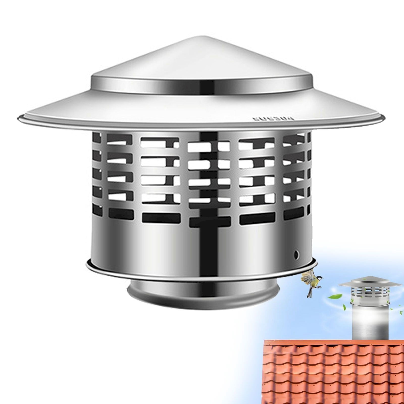 Liquidation! Denhf Capuchon Rond de Cheminée en Acier Inoxydable de 3 Pouces, Couvercle de Cheminée avec Moustiquaire pour l'Extérieur, Capuchon de Cheminée pour Tuyau de Poêle, Capuchon d'Évent d'Évacuation de Toit, Couvercle d'Évent de Toit de Foyer, Argent
