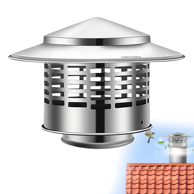 Liquidation! Denhf Capuchon Rond de Cheminée en Acier Inoxydable de 3 Pouces, Couvercle de Cheminée avec Moustiquaire pour l'Extérieur, Capuchon de Cheminée pour Tuyau de Poêle, Capuchon d'Évent d'Évacuation de Toit, Couvercle d'Évent de Toit de Foyer, Argent