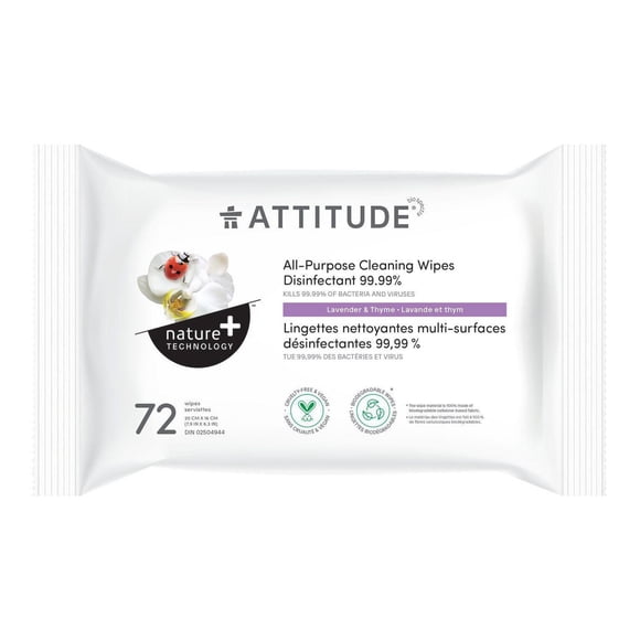 ATTITUDE nature+ technology, All-Purpose Cleaning Wipes Disinfectant 99.99 %, Lavender & Thyme