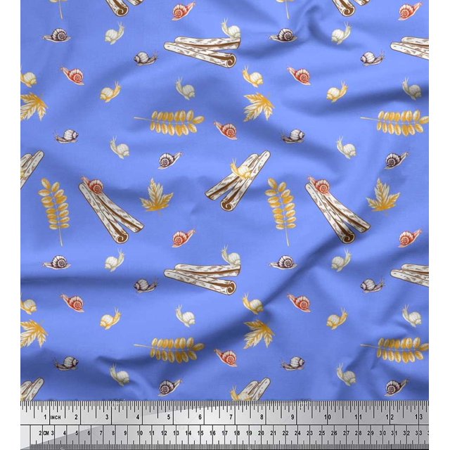 Soimoi Poly Georgette Fabric Leaves,Cinnamon & Snail Insects Print Fabric by the Yard 52 Inch Wide