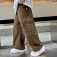 thumbnail image 2 of Spring Saving! HVOBTTY Kid's Long Straight Leg Cargo Pants, Children's Pants Spring Product Solid Color Work Pants with Multiple Pockets Loose Pants for Boys and Coffee, 13 Years, 2 of 5