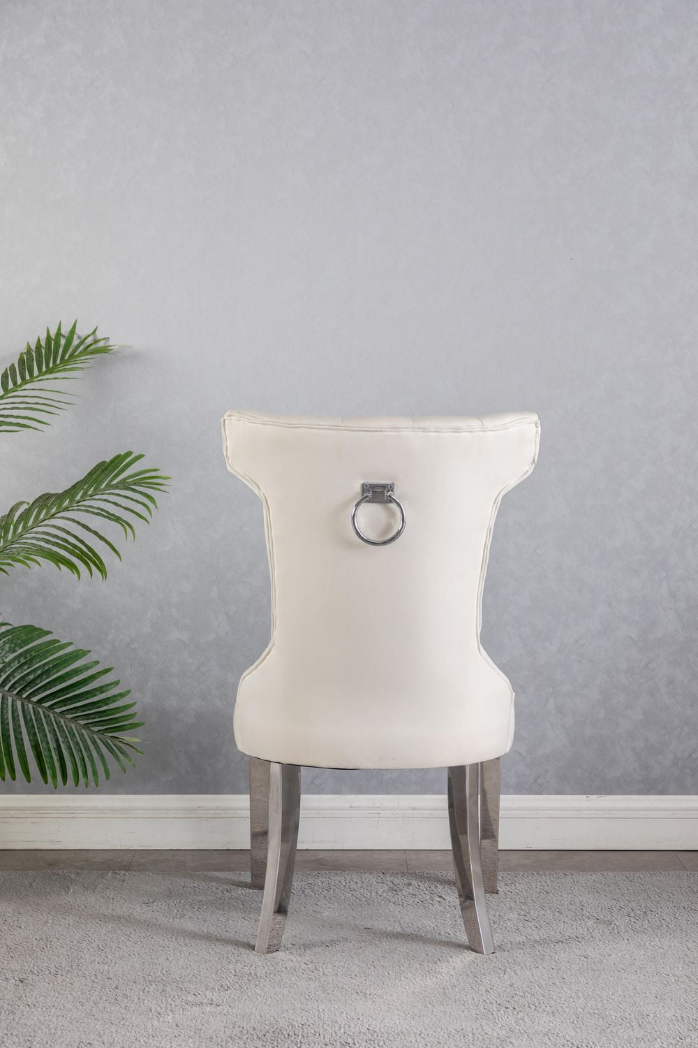 CHAISES D'APPOINT EN TISSU DE COULEUR BEIGE ORICA K-LIVING AVEC PIEDS ET POIGNÉE ARRIÈRE CHROMÉS (2 CHAISES PAR BOÎTE)