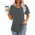 thumbnail image 1 of Meichang Hauts pour Femmes T-Shirts à devant Plissé Chic Décontracté Manches Courtes Col Rond T-Shirts Chemises Unies Coupe Ample Tunique Confortable, 1 of 8