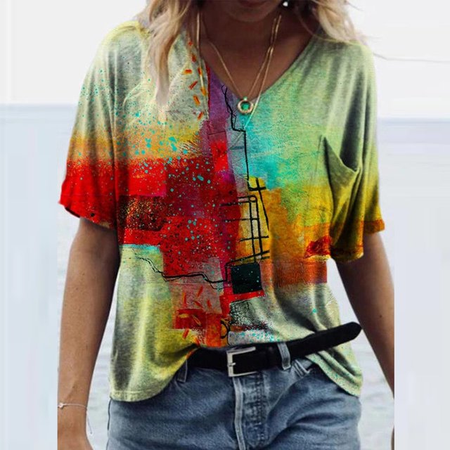 SMihono Hauts pour Femmes Été Chic Décontracté Mode T-Shirt d'Été pour Femmes Imprimé à Manches Courtes Col Rond T-Shirt Décontracté Hauts Tee Grande Taille T-Shirt