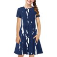 thumbnail image 2 of Liquidation Aujourd'hui Iumwxz Robe Décontractée Trapèze Robe Tunique pour Adolescentes Robe Col Rond Imprimé à Rayures Manches Courtes Robes pour Adolescentes Robe Confortable pour Aller à l'École 4-14 Ans, 2 of 7