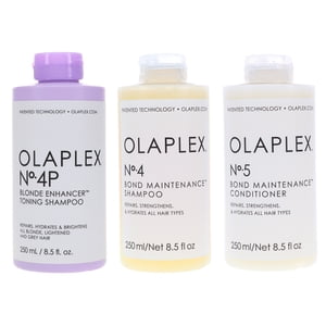 Olaplex No.4p Blonde Enhancer Toning Shampoo 8.5 oz, No.4 Bond Maintenance Shampoo 8.5 oz & No. 5 Bond Maintenance Conditioner 8.5 oz Combo Pack