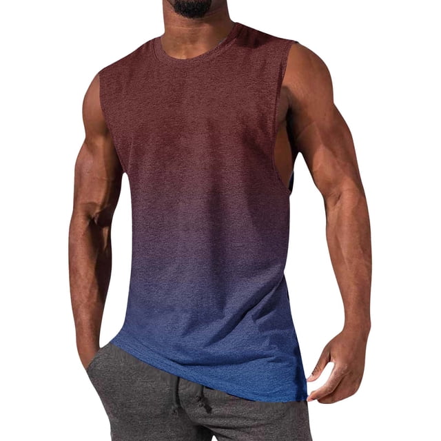 NTACZA Men Tank Tops Sleeveless Athletic Basic Shirt Gradient Crew Neck Sports T-Shirts for Men L
