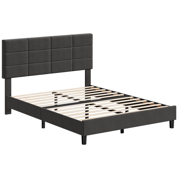 GloryStar Modern Linen Platform Bed With Adjustable Headboard, Wooden Slat Mattress Support and Noise-Free Metal Construction, Easy Assembly and No Box Spring Needed