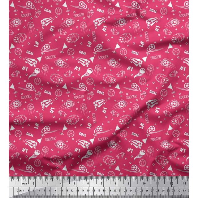 Soimoi Moss Georgette Fabric Geometric Sign,Flag & Football Sports Decor Fabric Printed Yard 42 Inch Wide