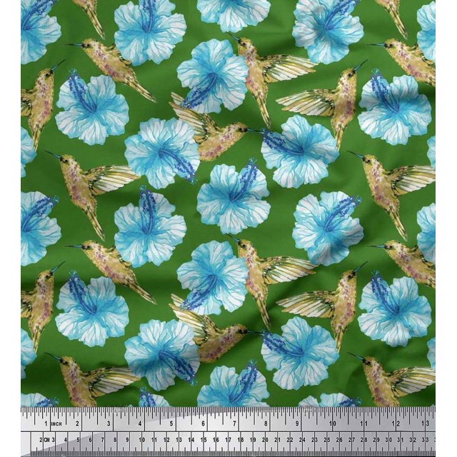 Soimoi Poly Georgette Fabric Hummingbird & Floral Fabric Prints By Yard 42 Inch Wide