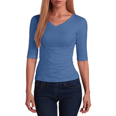 Lixiuxyad Women's V Neck Short Sleeve T Shirt Casual Basic Top Comfortable Soft Everyday Tee For Spring And Fall Blue XXXL