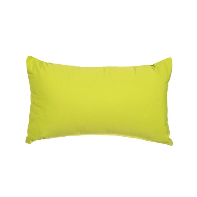 Gouchee Home Soleil Rectangle Indoor/Outdoor Cushion in bright yellow with Olefin waterproof, fade-resistant fabric and polyester filling, measuring 12 by 20 inches, ideal for patio and outdoor decor, also suitable for indoor use as a decorative toss pillow.