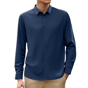 Ediodpoh Stretch Mens Dress Shirts Long Sleeve Slim Fit Dress Shirts for Men Muscle Fit Button Down Shirt Men's Casual Shirts Navy 190