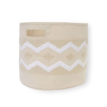 Crane Baby Fabric Round Nursery Storage Basket, Toy Storage, Beige Boho, 13""x12"", Toy Basket, Baby Storage Organizer, Toy Organizers and Storage Bins, Baby Organizers and Storage, Toy Bins