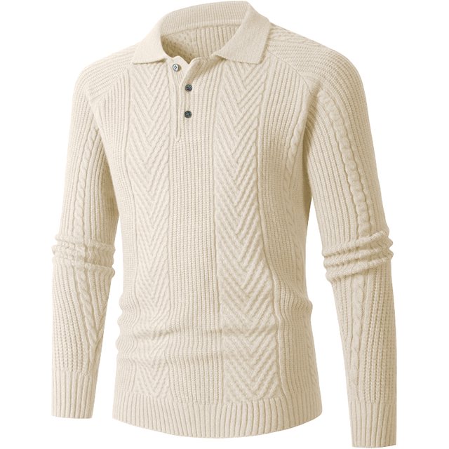 Men's Slim Fit Sweater, Long Sleeve Turn-Down Collar Knit Pullover, Casual Basic Wear For Fall And Winter
