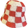 thumbnail image 1 of LinYooLi Chapeau Seau en Paille pour Femmes Chapeau de Pêcheur en Crochet Patchwork à Carreaux Protection Solaire Extérieur Chapeau Seau Creux pour Dames, 1 of 8