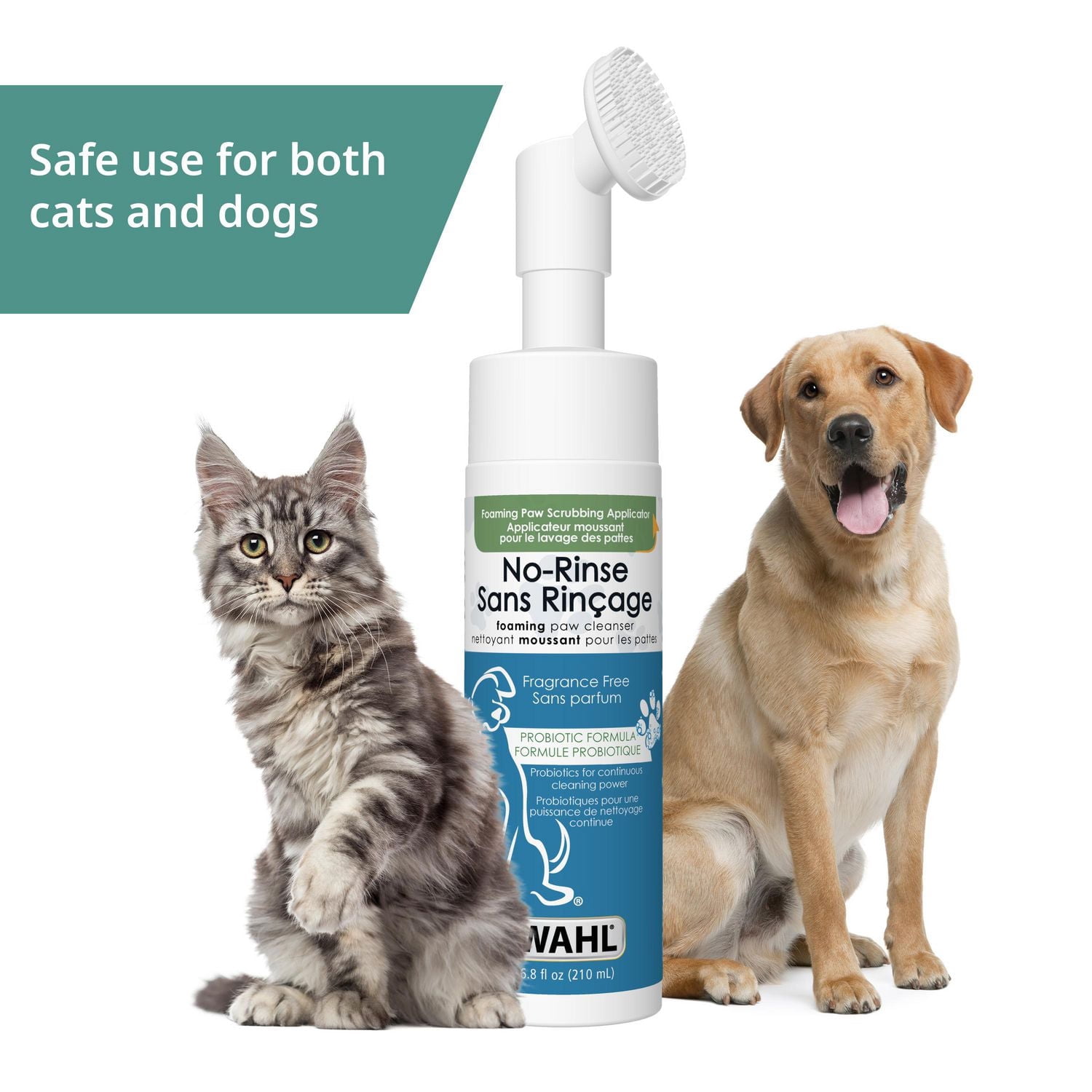 Wahl Probiotic Paw Cleaner – Solution moussante sans rinçage avec brosse, aloès et flocons d'avoine pour des pattes de chien propres et hydratées – Modèle 58549