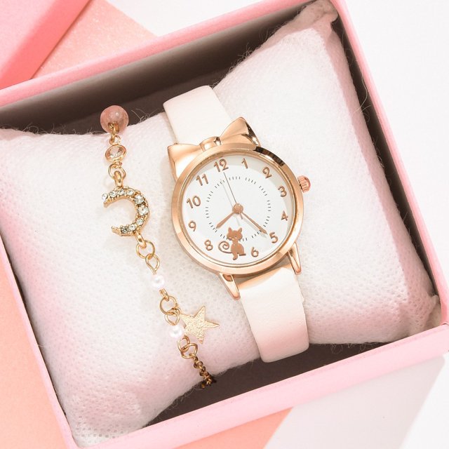 crativent 2piece Sweet And Cute Quartz Bracelet Watch With Cartoon Pattern Gift For Kids ABS Quartz Watch 1Set