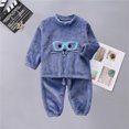thumbnail image 1 of Pyjamas pour Enfants Ensemble Confort à Manches Longues Col Rond Motif Dessin Animé Vêtements de Nuit pour Filles Bleu Foncé 3Y-4Y, 1 of 1