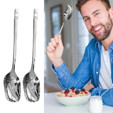 Amzcrzy Ustensiles 2 Pcs Cuillère en Acier Inoxydable Cuillère à Fond Plat Cuillère à Dessert Cuillère à Riz une Cuillère Cuillères de Service Cuillère Cuillères à Soupe