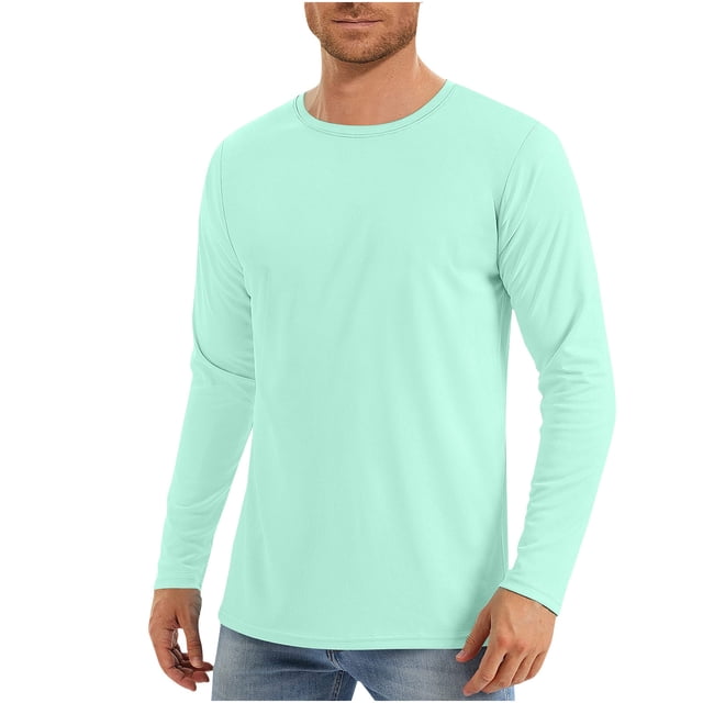 aohooy Mens UPF 50+ UV Sun Protection Shirts Outdoor Long Sleeve SPF Rash Guard T-Shirt Cool Quick Dry Athletic Workout Tops Mint Green,XXL