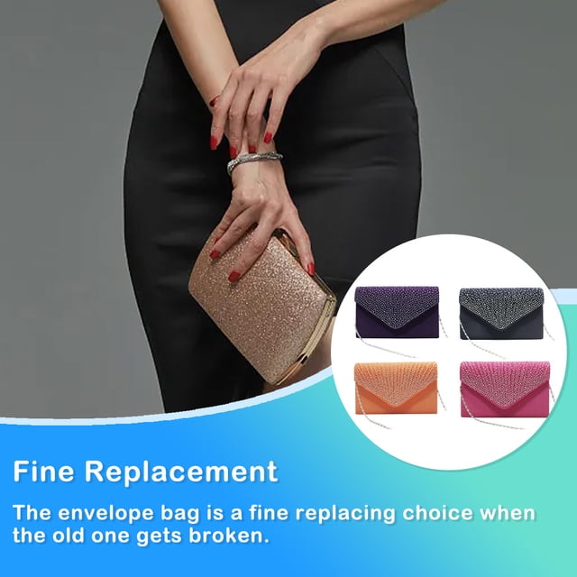 VONKY Women Envelope Bag Portable Hasp Rhinestone Replacement Stylish Solid Color Party Banquet Bridal Handbag Pouch White