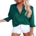 thumbnail image 2 of Women Button Down Satin Shirts  Long Sleeve Lapel Solid Color Relaxed Fit Office Work Blouse, 2 of 5