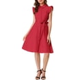 thumbnail image 2 of INSPIRE CHIC Robe-Chemise pour Femme Manches Cap Pointes Col à Pointes Taille à Nouer Boutons Mi-Longue Rouge TP, 2 of 7