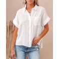 thumbnail image 3 of Womens Short Sleeve Cotton Linen Shirt with Pocket Blouse Side Split Casual Tops, 3 of 4