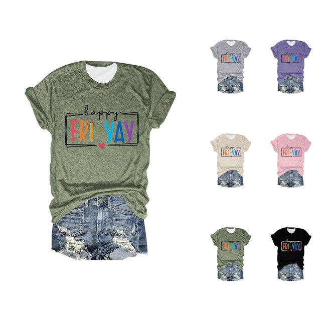 T-shirts pour Femmes « Happy Friday Teacher » 2026, Mode d'Été, Manches Courtes, Col Ras du Cou, T-Shirts Graphiques Amusants « Friday Weekend »
