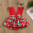 thumbnail image 3 of Kmbangi Baby Watermelon Print Clothes Set, Deep V-neck Jumpsuit+Headband, 3 of 7