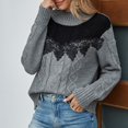 thumbnail image 4 of EGNMCR Chandail Col Roulé pour Femmes, Pulls pour Femmes Mode Femmes Décontracté Couleur Col Haut Dentelle Couture Chandail Manches Longues Chandail Femmes, 4 of 9