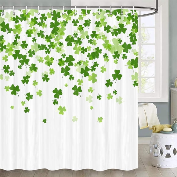 Rideau de Douche de la Saint-Patrick, Rideau de Douche Trèfle Vert Trèfle Irlandais, Rideau de Douche Trèfle Porte-Bonheur Vert Feuilles Rideau de Douche Trèfle Vert de la Saint-Patrick avec Crochets, 72x72 Pouces