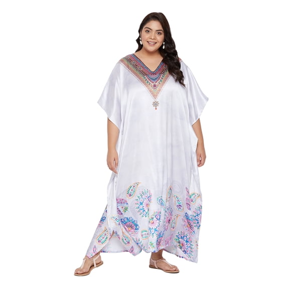Women Plus Size Poly Satin Kaftans Dresses Long Maxi Kimono Ladies Caftans