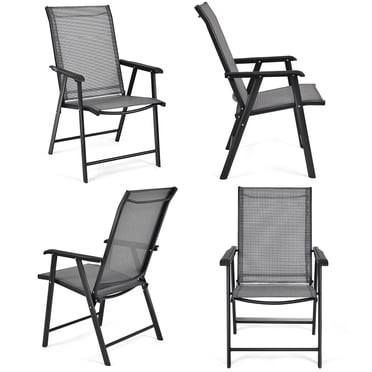 Costway Ensemble de 4 Chaises Pliantes de Patio Camping Terrasse Jardin Piscine Plage avec Accoudoirs