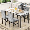 thumbnail image 1 of Stmoze Dining Table Set for 4, 5 Pieces Faux Marble Kitchen Table and Chairs Set, Rectangle Dining Table with 4 Velvet Dining Chairs, Space Saving Dining Room Set for Home, Apartment, White+Gray, 1 of 6