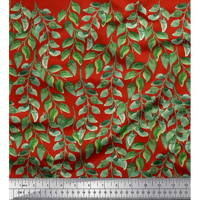 Soimoi Modal Satin Fabric Leaves Panel Print Fabric by the Yard 42 Inch Wide