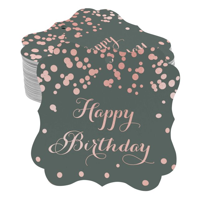 Inkdotpot Real Rose Gold Foil Bracket Shape Paper Hang Tags Happy Birthday Favor Tags Pack Of 100