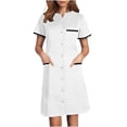 thumbnail image 1 of Bocqde Robe de Sarrau Femmes Infirmières Tenue de Travail Robes Manches Courtes Boutonnée Robe de Sarrau avec Poches, 1 of 5