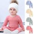 thumbnail image 3 of Penkiiy Tout-Petits Enfants Filles Garçons Doux Confortable Uni Molleton Chaud Raglan Vêtements de Nuit Pyjamas Pjs Ensemble 2 Pcs Rose Liquidation pour 3 Ans, 3 of 7