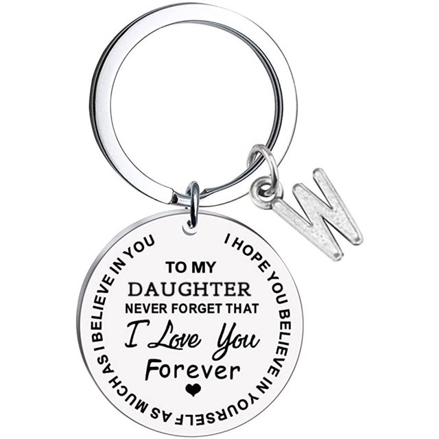 CHUANK Clearance To My Daughter Message Keychain Stainless Steel Initial Last Name 26 Letter Family Inspirational Keychain Gift